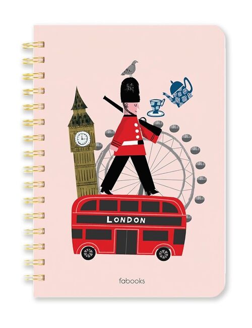 London Notebook – Lined, Hardcover, Spiral, Hand Drawn Illustration / SKU179