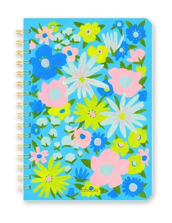 Carnet floral bleu - Ligné, couverture rigide, spirale, couverture dessinée à la main / SKU182 1