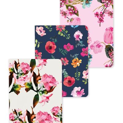 Set di 3 quaderni con fiori rosa / SKU200