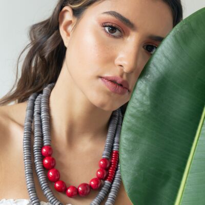 Rio Double Necklace - Grey/Red