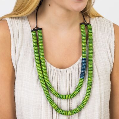 Rio Double Necklace - Green/Denim Blue