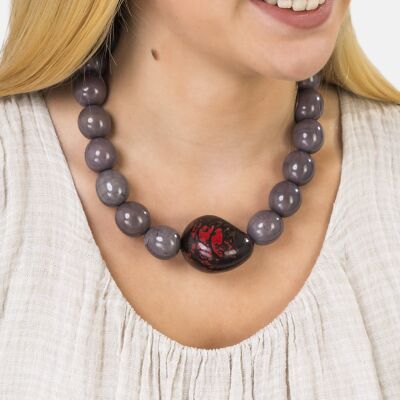 Lara Necklace - Grey and Red
