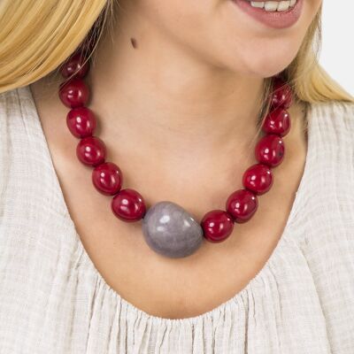 Lara Necklace - Red and Grey