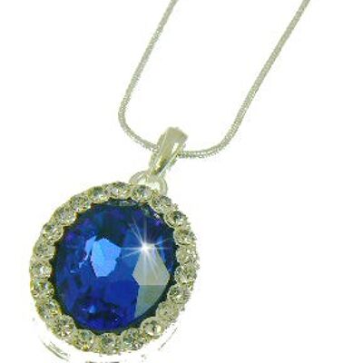 Sapphire Crystal Oval Pendant on Snake Chain