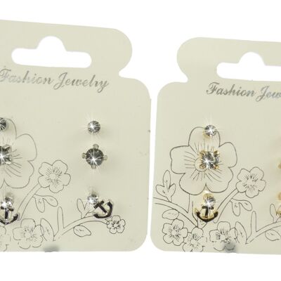 3 Pairs Crystal Earrings on a Card - Anchor