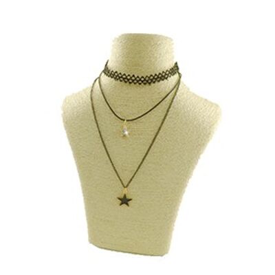 Triple Choker with Crystal Star Pendants