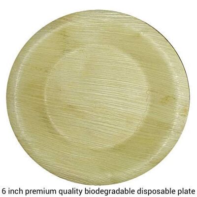 Plato Redondo De 6″ Ecológico Desechable De Hoja De Palma De Areca, 15 Cm (Paquete De 25)