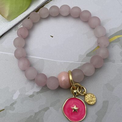 Bracciale in pietra naturale quarzo rosa opaco