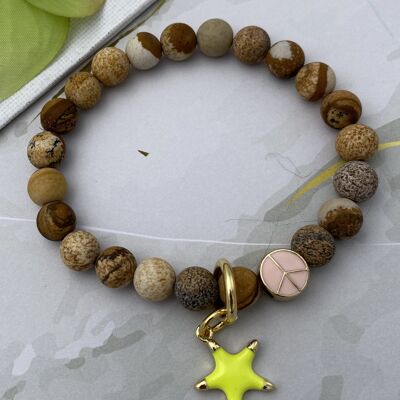 Bracelet pierre naturelle perles bois pétrifié