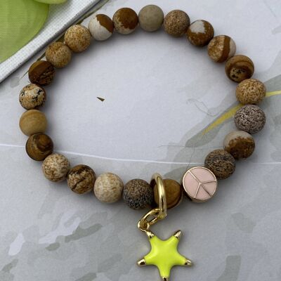 Bracelet pierre naturelle perles bois pétrifié