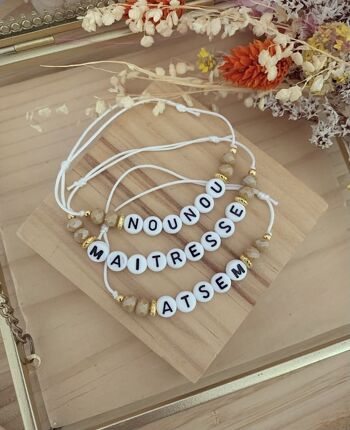 Bracelet cordon polyester - Perles facettées beige - Message 1