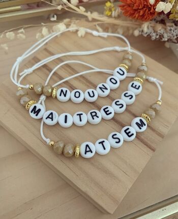 Bracelet cordon polyester - Perles facettées beige - Message 2
