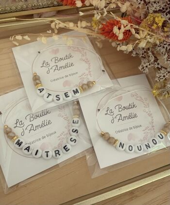 Bracelet cordon polyester - Perles facettées beige - Message 3