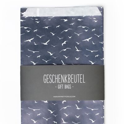 8 maritime gift bags "Seagulls" blue