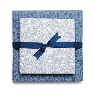 Papel de regalo "Olas" - blanco y azul - doble cara