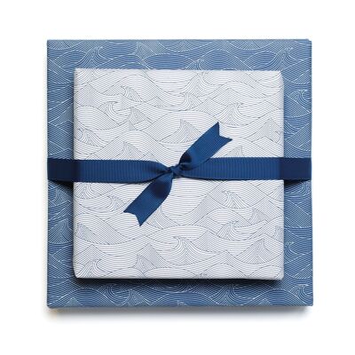 Papier cadeau "Waves" - blanc et bleu - double face