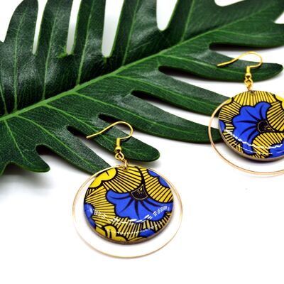 wooden hoop earrings wax pattern wedding flowers yellow blue and gold