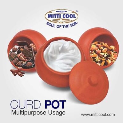 Earthen clay curd pot with cap 250ml