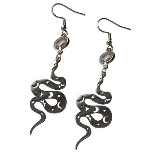 Celestial Snake Earrings - Silver