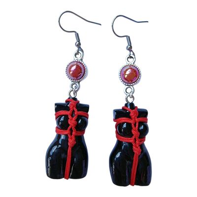 Yes Master - Shibari Rope Earrings - Red