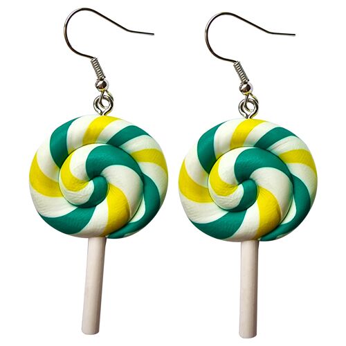 Swirly Lollipop Earrings - Green & Yellow