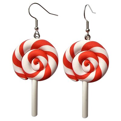 Swirly Lollipop Earrings - Red & White