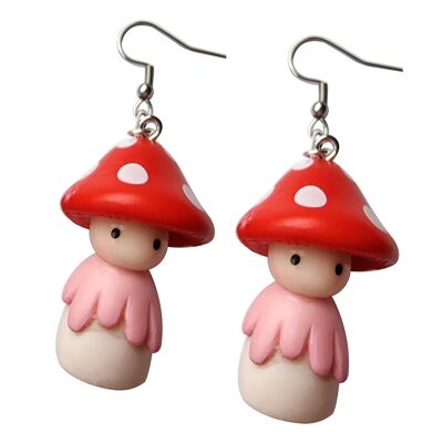 Cute Mushroom Doll Earrings - Red