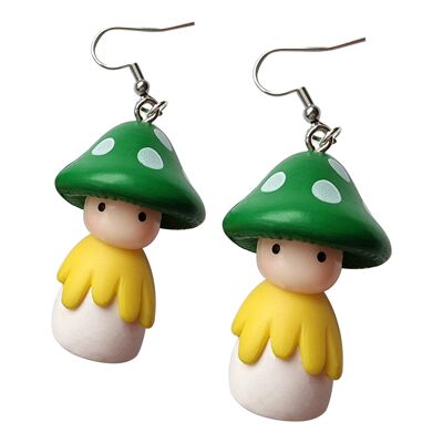 Cute Mushroom Doll Earrings - Green