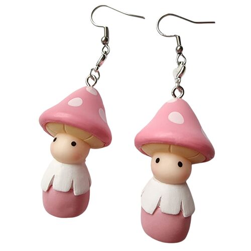 Cute Mushroom Doll Earrings - Pink