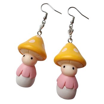 Boucles d'Oreilles Mignonne Poupée Champignon - Jaune