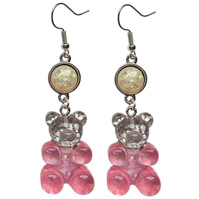 Boucles d'Oreilles Gummy Bear Géant - Rose & Argent