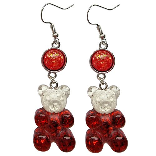 Giant Gummy Bear Earrings - Red & White