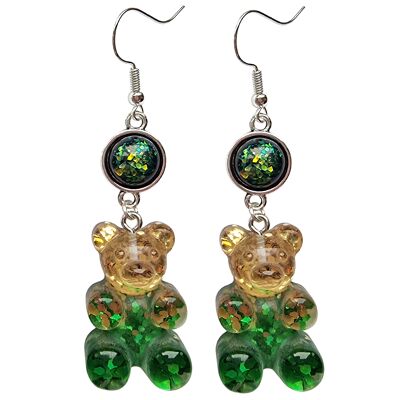 Giant Gummy Bear Earrings - Gold & Green