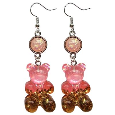 Giant Gummy Bear Earrings - Gold & Pink