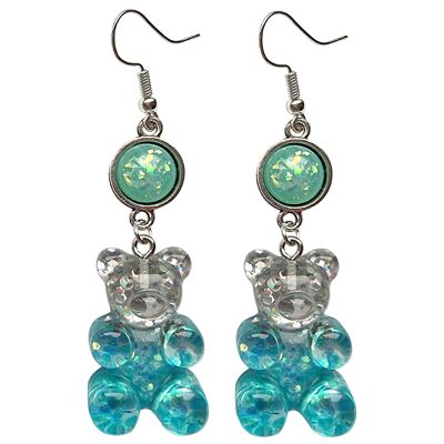 Boucles d'Oreilles Gummy Bear Géant - Bleu & Argent