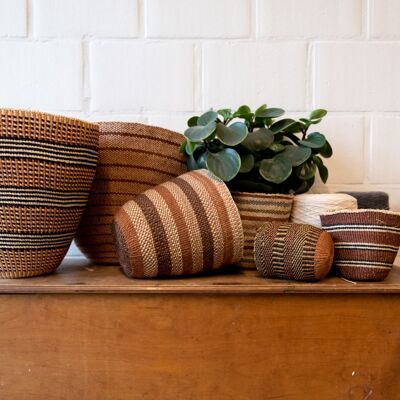 Handmade fine weave sisal basket - traditional colours - size M