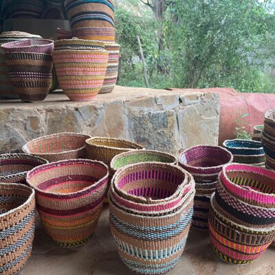 Handmade fine weave sisal basket - colourful - size XS