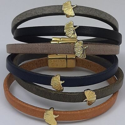Semplice leather bracelet Ginkgo Biloba 24K gold plated (set 6)