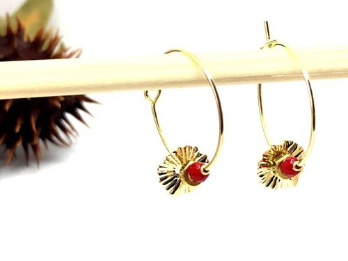 Boucles d'oreilles créoles écrous fleurs rouge Oh la la !