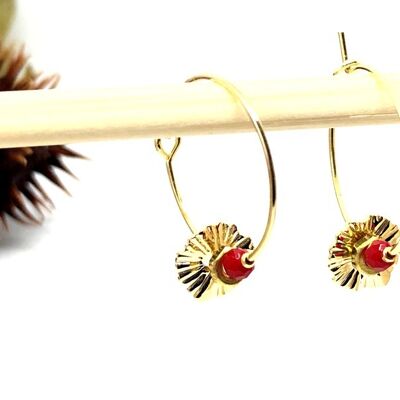 Boucles d'oreilles créoles écrous fleurs rouge Oh la la !