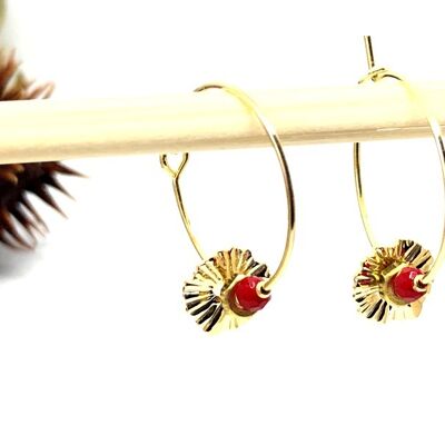 Red flower nut hoop earrings Oh la la!