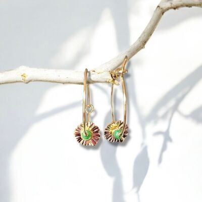 Boucles d'oreilles créoles écrous fleurs vert Oh la la !