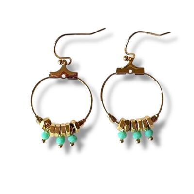 Boucles d'oreilles créoles écrous 3 perles turquoise Oh la la !