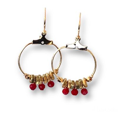 Hoop earrings with 3 red pearls Oh la la!