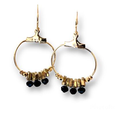Hoop earrings with 3 black pearls Oh la la!