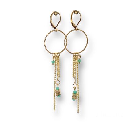 Boucles d'oreilles chaînes écrous bleu turquoise Oh la la !