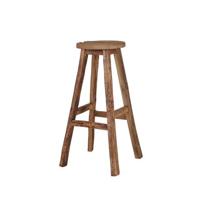 Vintage Barstool - plant table - made from recycled teakwood - round - 4 legs - natural beauty