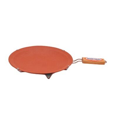 Earthen clay pan with handle 10"