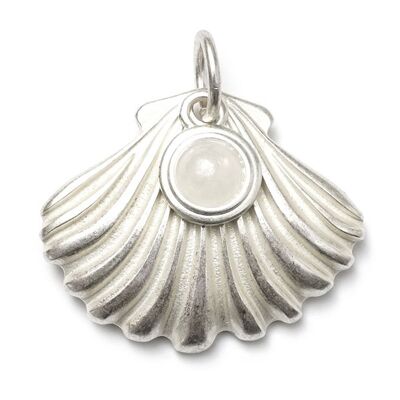 Dúo de amuletos Shell L & Pearl S Plata brillante