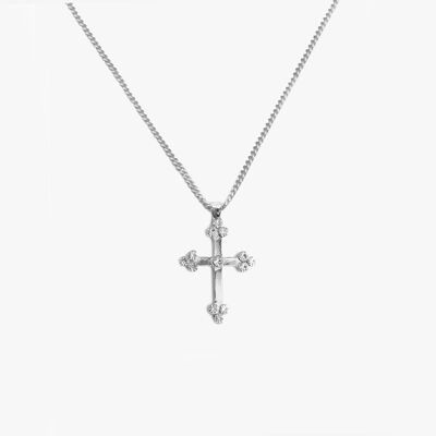 54 floral iced cross crucifix pendant necklace chain - silver